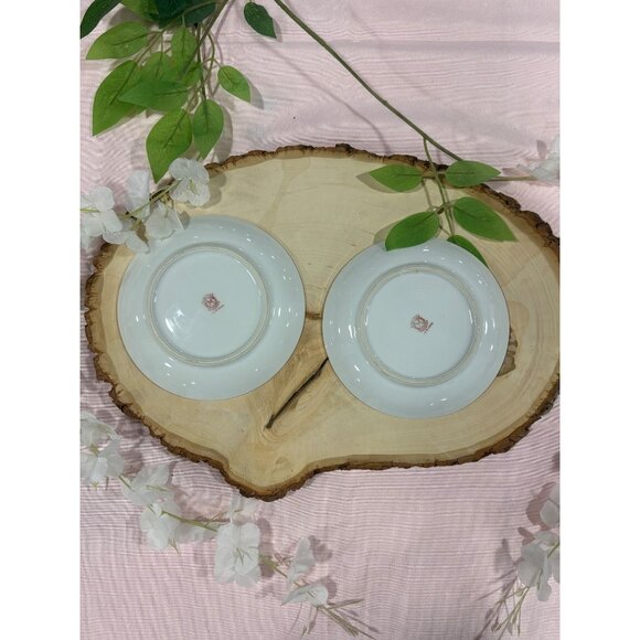 Vintage Noritake Floral Trimmed Saucer Plates Green Border Set of 2 Replacement - Picture 5 of 10